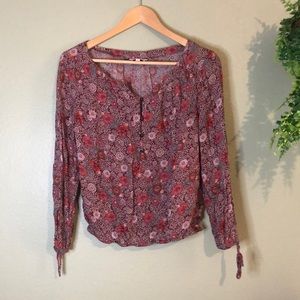 Lucky Brand Red Floral Print Blouse